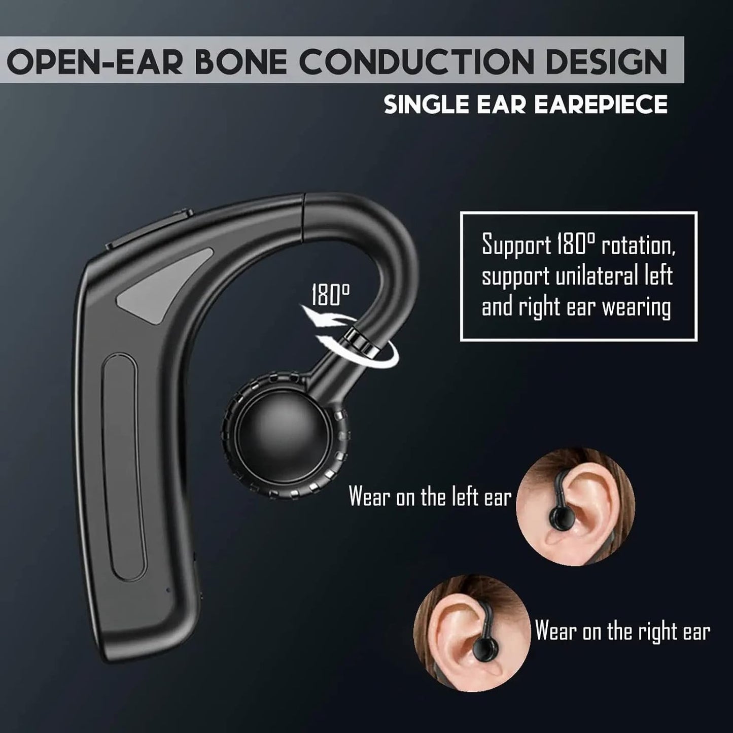 Bone Conduction Headphones Open Ear Bluetooth Earpiece Workout Headphones with Microphone IPX5 Waterproof Wireless Headphones for Cell Phone Hand-Free Headset Black