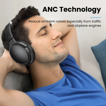 Noise Cancelling Headphones, Wireless Bluetooth Headphones, over Ear Headphones with Microphone, Black, Q8