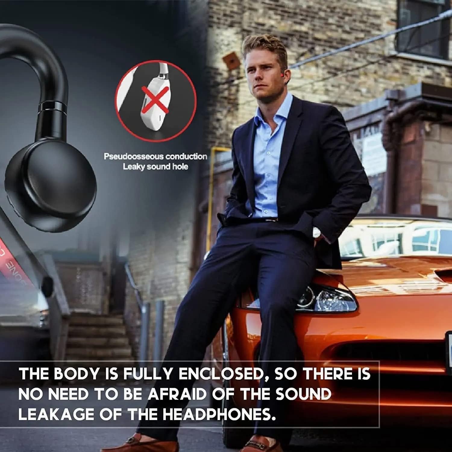 Bone Conduction Headphones Open Ear Bluetooth Earpiece Workout Headphones with Microphone IPX5 Waterproof Wireless Headphones for Cell Phone Hand-Free Headset Black